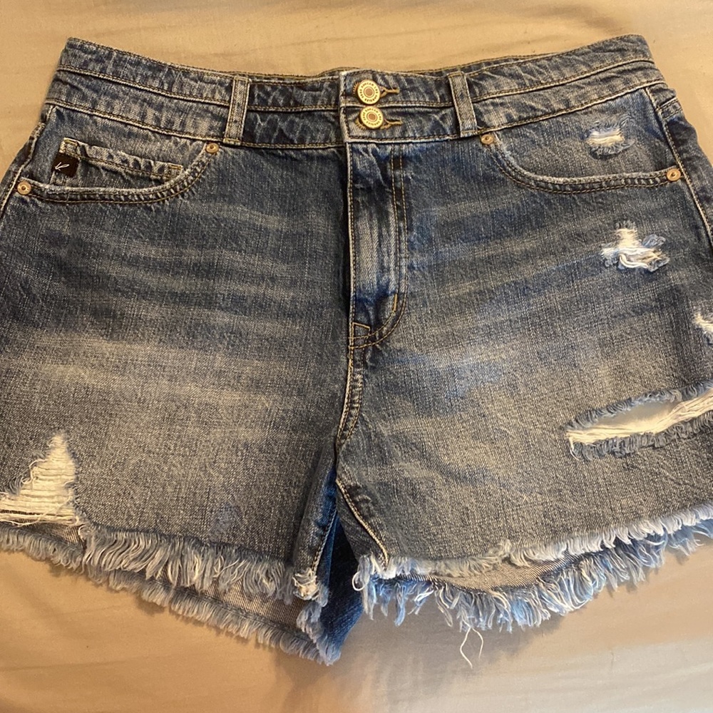 Kancan Jean Short, Size 11 /29, Medium Wash, Distressed Look with Frayed Edges